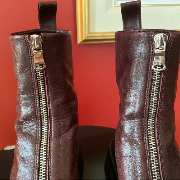 〰️ Zara Chucky Platform Sole Boots Lug-Sole Combat Boots in Burgundy Leather 〰️ - Picture 5 of 12